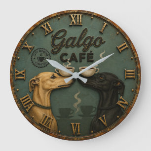 Galgo Café Greyhound Coffee Lovers  Large Clock