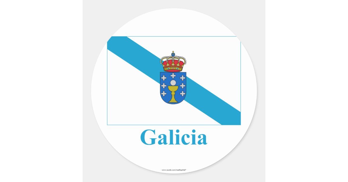 Galicia flag with name classic round sticker | Zazzle.com