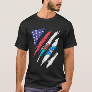 Galician American Patriot Grown Heart Flag Stripes T-Shirt
