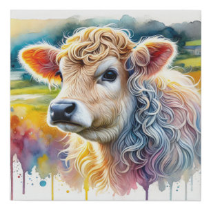 Galician Blond Cow 031124AREF127 - Watercolor Faux Canvas Print