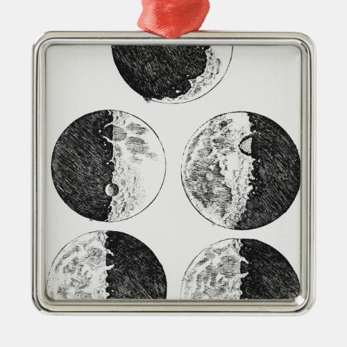 Galileos drawings of the phases of the moon metal ornament