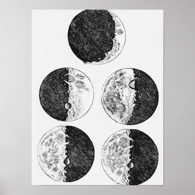 Galileo's drawings of the phases of the moon poster (Front)