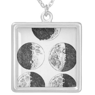 Galileo's drawings of the phases of the moon silver plated necklace