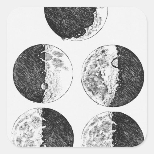 Galileos drawings of the phases of the moon square sticker