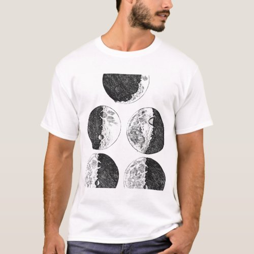 Galileos drawings of the phases of the moon T_Shirt