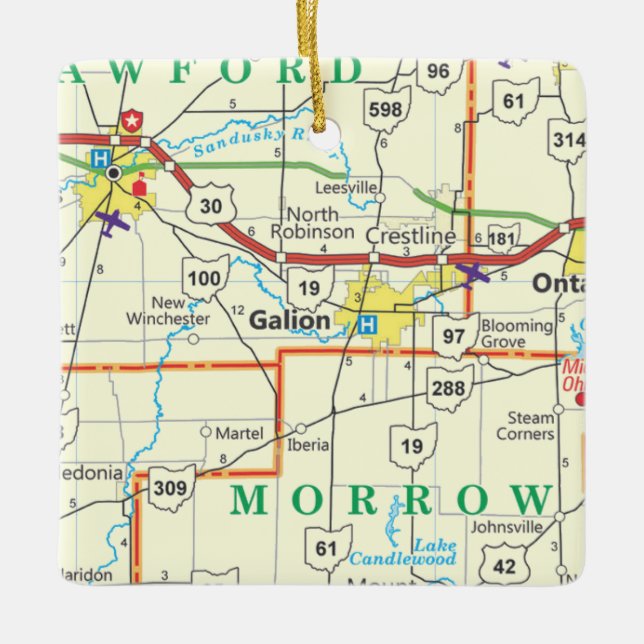 Galion Ohio Vintage Map Ceramic Ornament (Front)