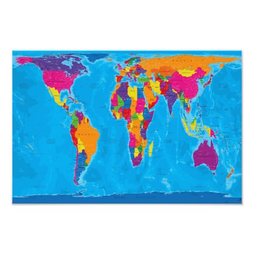 Gall Peters Projection World Map Photo Print