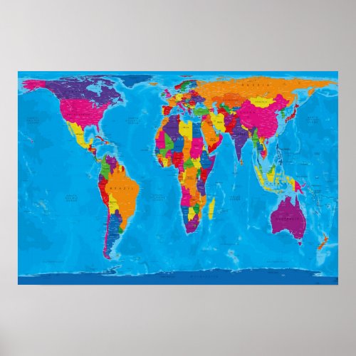 Gall Peters Projection World Map Poster