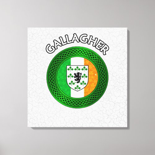 Gallagher Crest  Celtic Knot on Shamrock Canvas Print