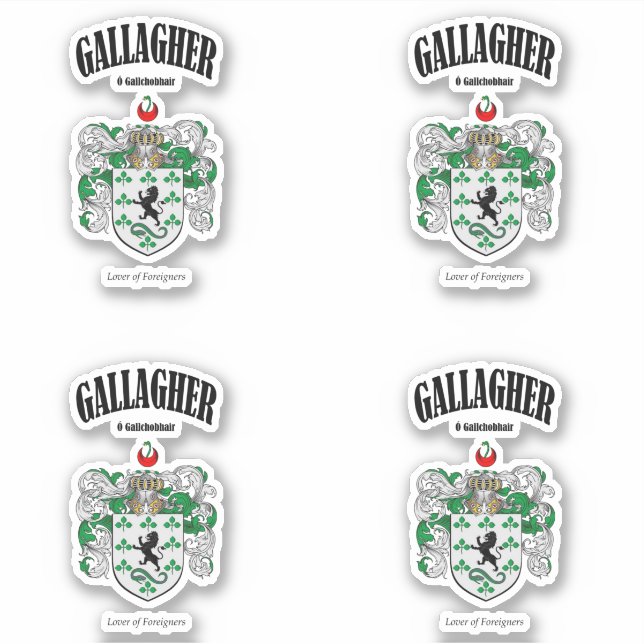 Gallagher Crest Irish Translation & Meaning (x4) Sticker (Front)