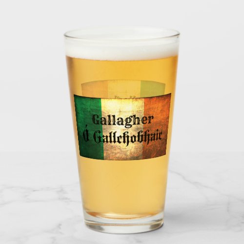 Gallagher Family Name on Irish Flag   Glass