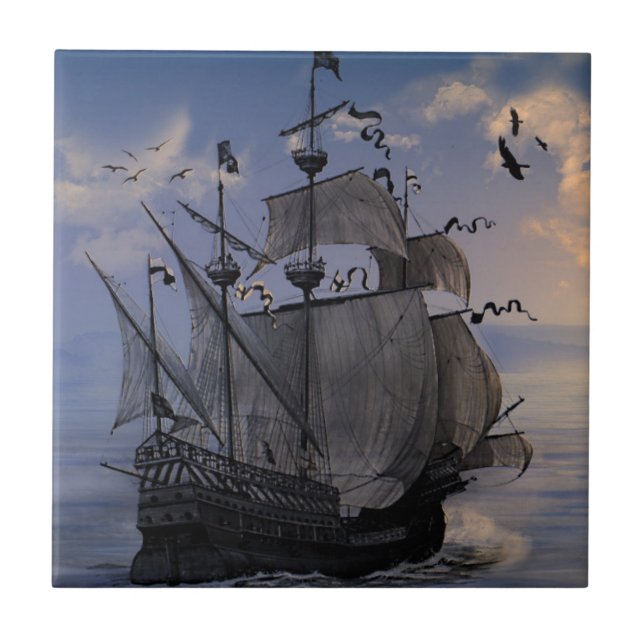 Galleon at Full Sail Ceramic Tile (Front)