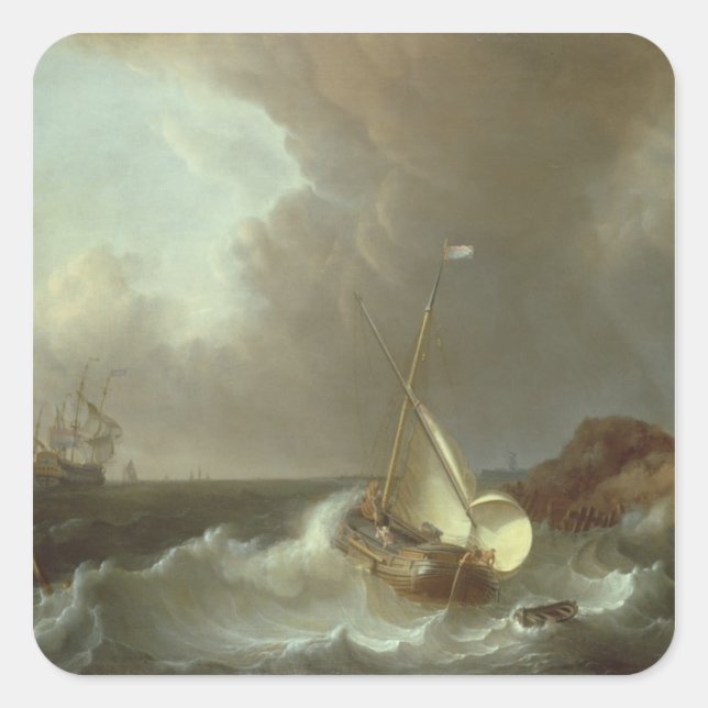 Galleon in Stormy Seas Square Sticker (Front)