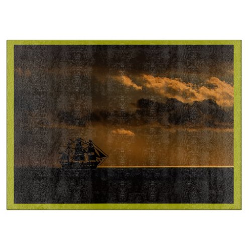 Galleon on a Long Voyage at Sunset Cutting Board