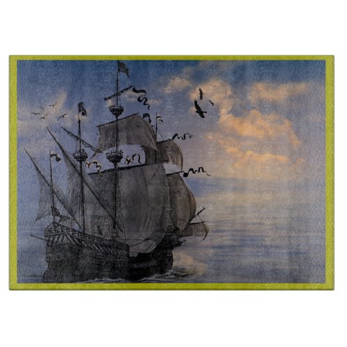 Galleon on Serene Voyage at Sunset Cutting Board