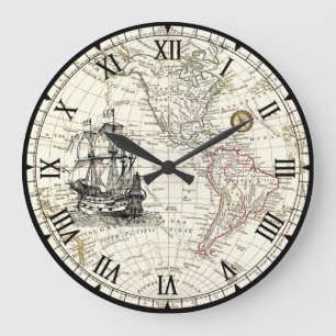 Galleon Sailing Ship ~ 1789 Western Hemisphere Map Large Clock