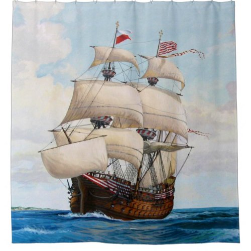 Galleon Warship At Sea Shower Curtain