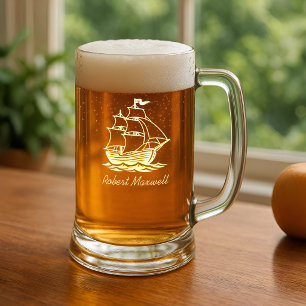 Galleon Wooden Sailing Ship Custom Text Stein