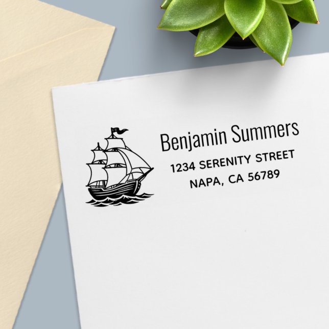 Galleon Wooden Sailing Ship Return Address Self-inking Stamp (Creator Uploaded)