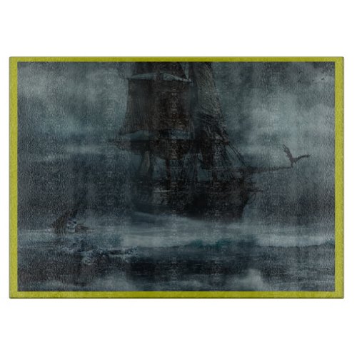 Galleons ship at sail on a tortuous sea cutting board