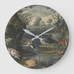 Gallery Chinoiserie Blue Crane Antique Botanical Large Clock