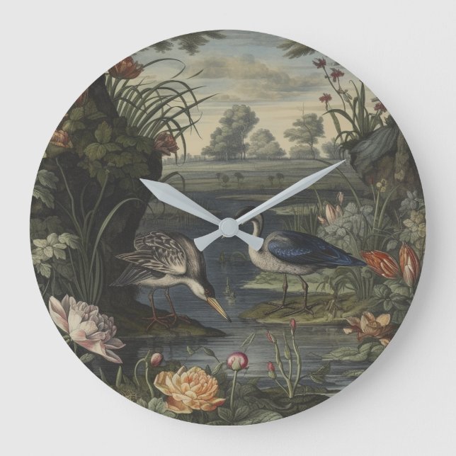 Gallery Chinoiserie Blue Crane Antique Botanical Large Clock (Front)