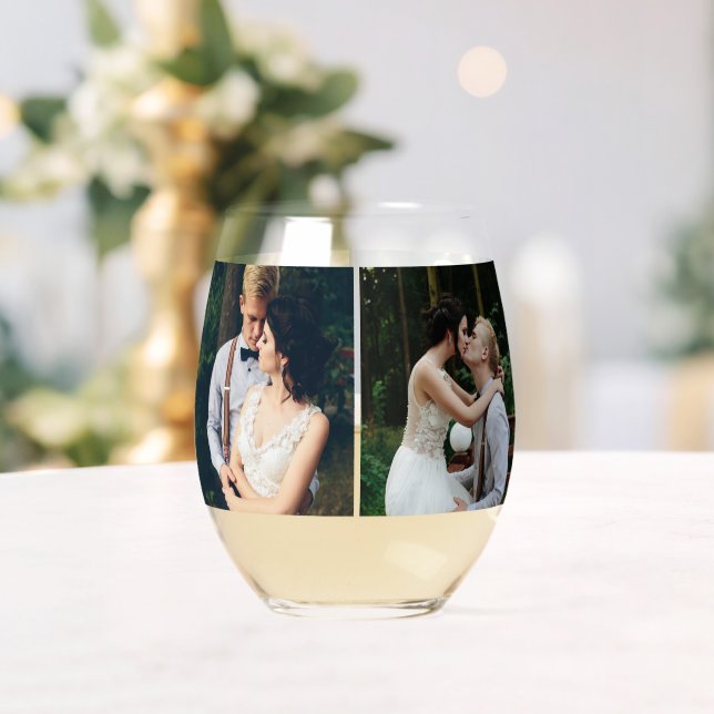 Gallery of 4 Personalized Photo Stemless Wine Glass (Insitu (Wedding))