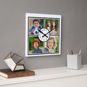 Gallery Wall 4 Photo Collage Square Wall Clock