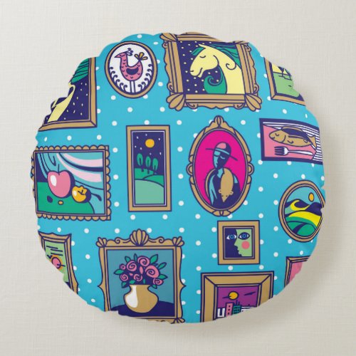Gallery Wall Diverse Picture Collection Round Pillow