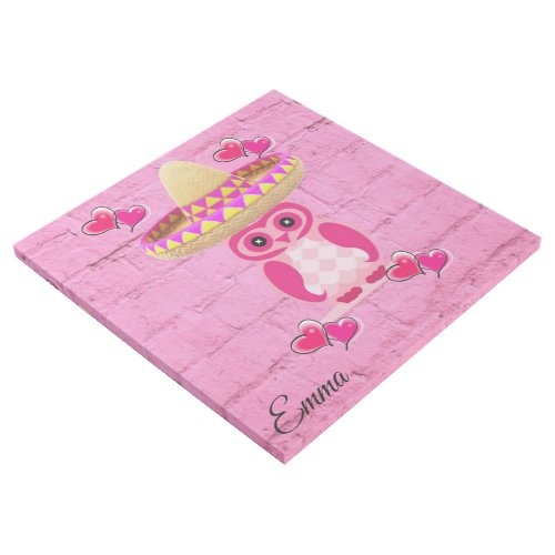 Gallery Wrap Owl Pink Hearts