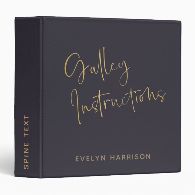 Galley Instructions Personalized Indigo Blue Gold  3 Ring Binder (Front/Spine)