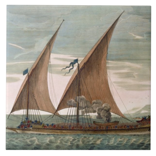 Galley under sail, flying standard of the Commande Ceramic Tile (Front)