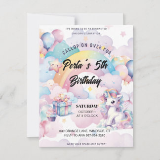 Gallop on Over the Rainbow unicorn Invitation 