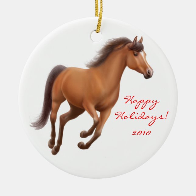 Galloping Bay Thoroughbred Horse Ornament (Front)