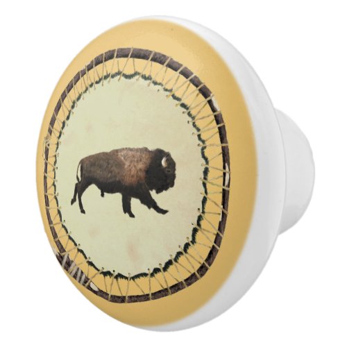 Galloping Bison Ceramic Knob