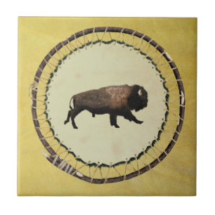 Galloping Bison Ceramic Tile