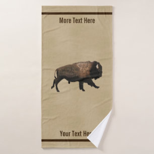 Galloping Bison On Old Paper Bath Towel Set