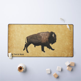 Galloping Bison On Old Paper Desk Mat