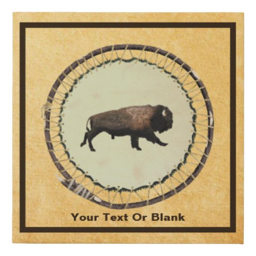 Galloping Bison On Old Paper Faux Canvas Print