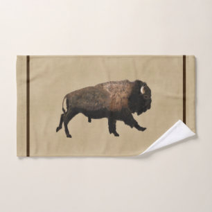 Galloping Bison On Old Paper Hand Towel