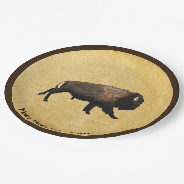 Galloping Bison On Old Paper Plates (Angled)