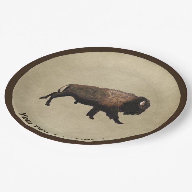 Galloping Bison On Old Paper Plates (Angled)