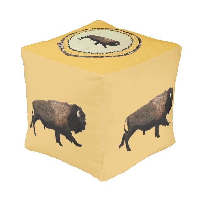 Galloping Bison Pouf (Angled Front)