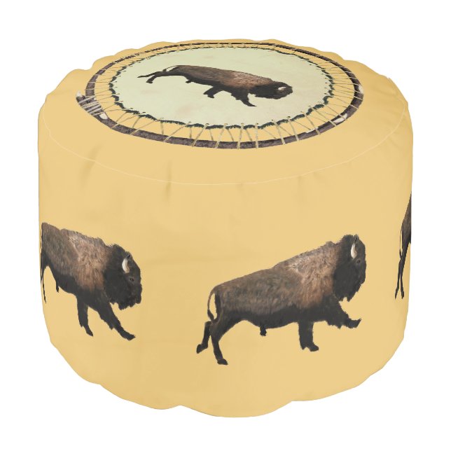 Galloping Bison Pouf (Angled Front)