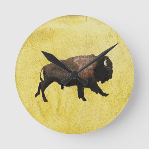 Galloping Bison Round Clock