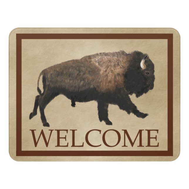 Galloping Bison - Welcome Door Sign (Contemporary Front)