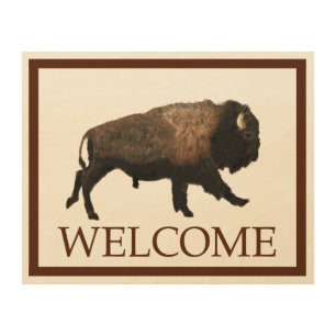Galloping Bison - Welcome Wood Wall Art