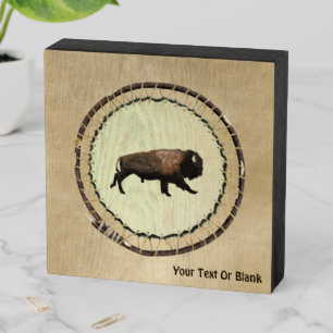 Galloping Bison Wooden Box Sign