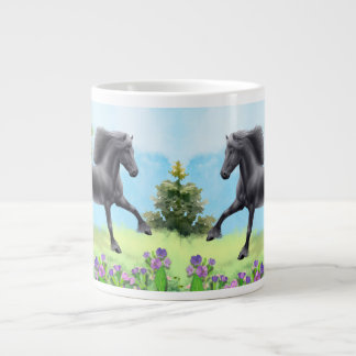 Galloping Black Friesian Horse Giant Coffee Mug