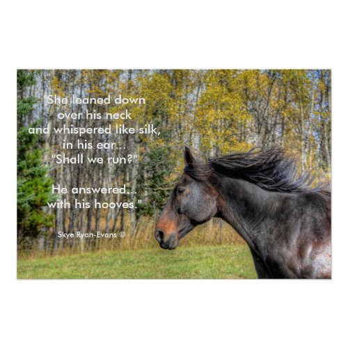 Galloping Black Horse and Horse_lovers Equine Poem Poster